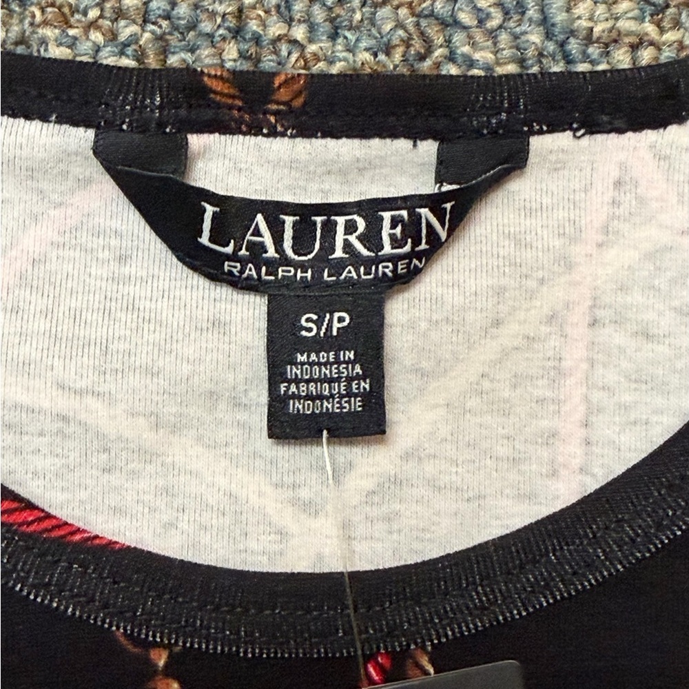 NWT Lauren Ralph Lauren Belting Print Tee | Equestrian Tassel Knit Top - Small - Picture 8 of 9
